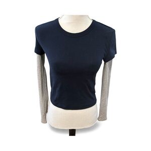 Aritizia Sunday Best Blue Gray Long Sleeve Faux Layer T-Shirt Sz I Small Classic